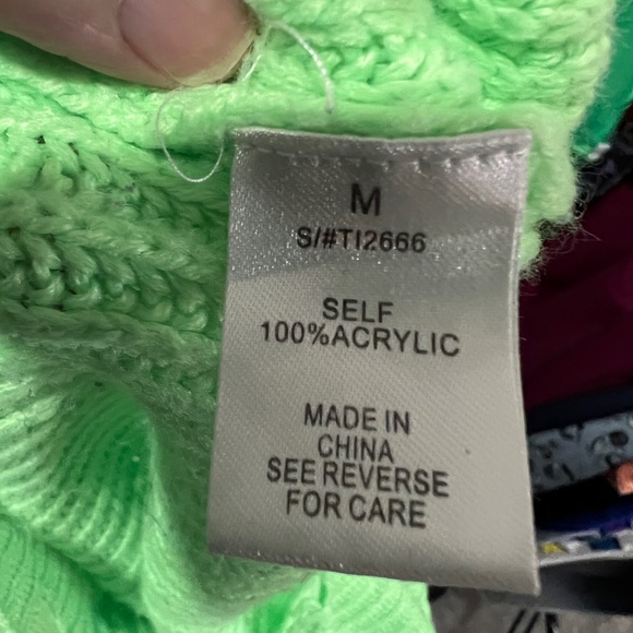 Seduction sweater, ripped lime green. Can wear one off one shoulder. Size M - Picture 7 of 8